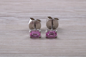 Emerald cut Pink Sapphire set Platinum Stud Earrings