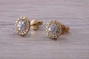 Half carat Diamond Cluster set Yellow Gold Stud Earrings