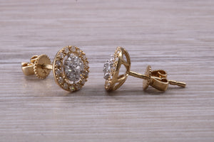 Half carat Diamond Cluster set Yellow Gold Stud Earrings