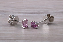 Load image into Gallery viewer, Emerald cut Pink Sapphire set Platinum Stud Earrings