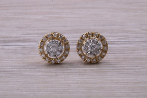 Half carat Diamond Cluster set Yellow Gold Stud Earrings