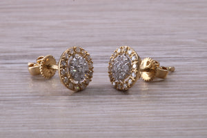 Half carat Diamond Cluster set Yellow Gold Stud Earrings