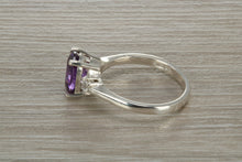 Load image into Gallery viewer, Sterling Silver Amethyst C Z Trilogy Ring