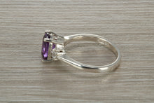 Load image into Gallery viewer, Sterling Silver Amethyst C Z Trilogy Ring