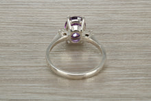 Load image into Gallery viewer, Sterling Silver Amethyst C Z Trilogy Ring