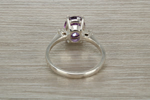 Sterling Silver Amethyst C Z Trilogy Ring