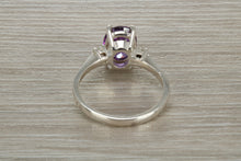 Load image into Gallery viewer, Sterling Silver Amethyst C Z Trilogy Ring