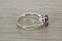 Load image into Gallery viewer, Sterling Silver Amethyst C Z Trilogy Ring