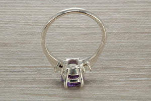 Sterling Silver Amethyst C Z Trilogy Ring