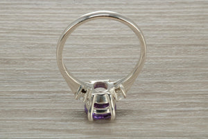 Sterling Silver Amethyst C Z Trilogy Ring