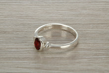 Load image into Gallery viewer, Sterling Silver Garnet C Z Trilogy Ring