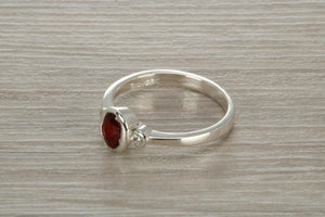 Sterling Silver Garnet C Z Trilogy Ring