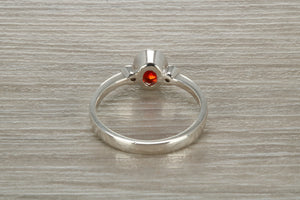 Sterling Silver Garnet C Z Trilogy Ring