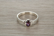 Load image into Gallery viewer, Sterling Silver Amethyst C Z Trilogy Ring