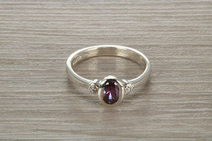 Sterling Silver Amethyst C Z Trilogy Ring