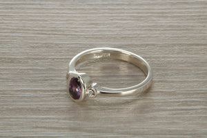 Sterling Silver Amethyst C Z Trilogy Ring