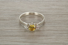 Load image into Gallery viewer, Sterling Silver Yellow C Z Trilogy Ring