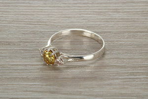 Sterling Silver Yellow C Z Trilogy Ring