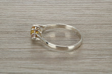 Load image into Gallery viewer, Sterling Silver Yellow C Z Trilogy Ring