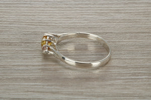 Sterling Silver Yellow C Z Trilogy Ring