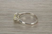 Load image into Gallery viewer, Sterling Silver Peridot C Z Trilogy Ring