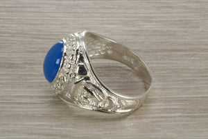 Gents Sterling Silver Blue Stone College Ring