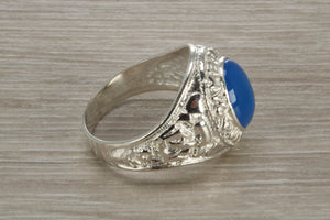 Gents Sterling Silver Blue Stone College Ring