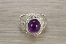 Load image into Gallery viewer, Gents Sterling Silver Amethyst set College Ring