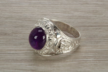 Load image into Gallery viewer, Gents Sterling Silver Amethyst set College Ring