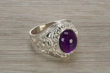 Load image into Gallery viewer, Gents Sterling Silver Amethyst set College Ring