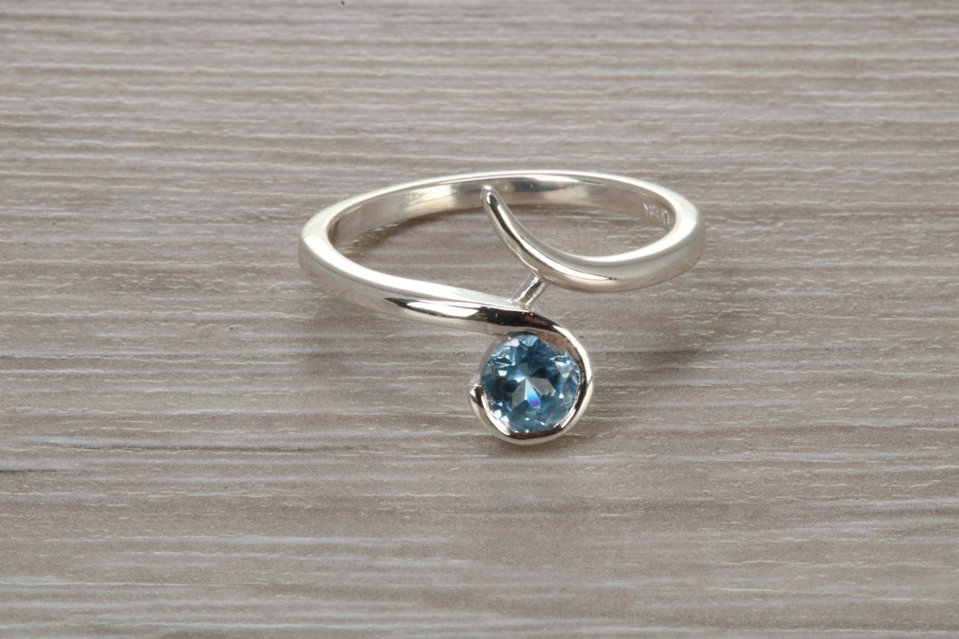 Silver Aquamarine C Z set Ring