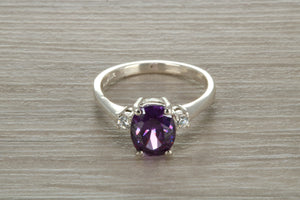 Sterling Silver Amethyst C Z Trilogy Ring