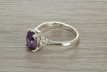 Load image into Gallery viewer, Sterling Silver Amethyst C Z Trilogy Ring