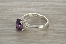 Load image into Gallery viewer, Sterling Silver Amethyst C Z Trilogy Ring