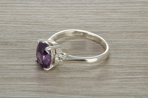 Sterling Silver Amethyst C Z Trilogy Ring