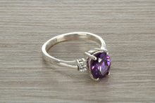 Load image into Gallery viewer, Sterling Silver Amethyst C Z Trilogy Ring