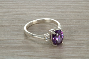 Sterling Silver Amethyst C Z Trilogy Ring