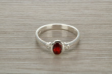 Load image into Gallery viewer, Sterling Silver Garnet C Z Trilogy Ring