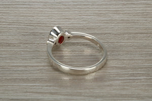 Sterling Silver Garnet C Z Trilogy Ring