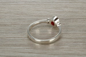 Sterling Silver Garnet C Z Trilogy Ring