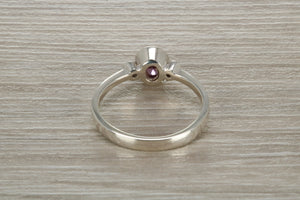 Sterling Silver Amethyst C Z Trilogy Ring