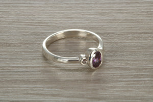 Sterling Silver Amethyst C Z Trilogy Ring