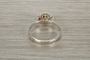 Sterling Silver Yellow C Z Trilogy Ring