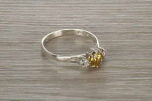 Sterling Silver Yellow C Z Trilogy Ring