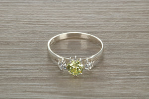 Sterling Silver Peridot C Z Trilogy Ring