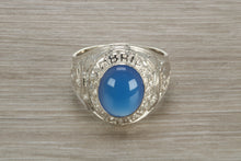 Load image into Gallery viewer, Gents Sterling Silver Blue Stone College Ring