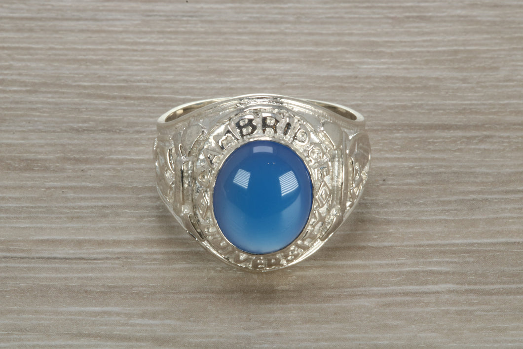 Gents Sterling Silver Blue Stone College Ring