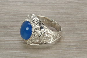 Gents Sterling Silver Blue Stone College Ring