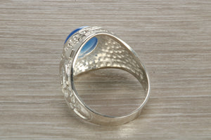 Gents Sterling Silver Blue Stone College Ring