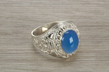 Load image into Gallery viewer, Gents Sterling Silver Blue Stone College Ring